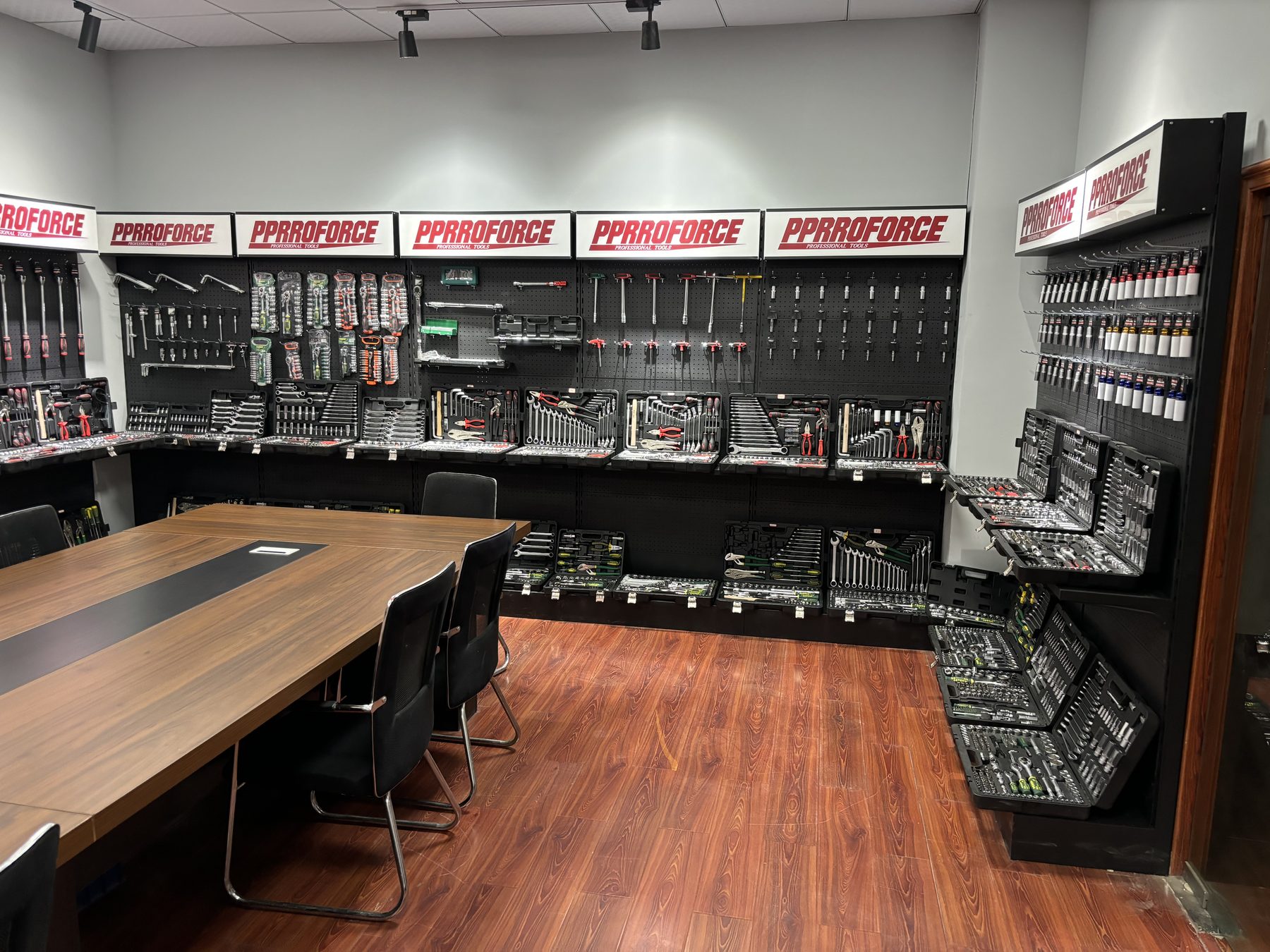 PPRROFORCE showroom with branded tool display walls